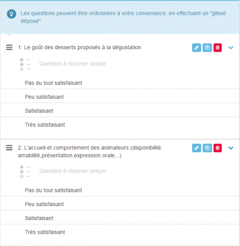 Capture d'écran : extrait du questionnaire de satisfaction réalisé avec QuizzYourSelf {PNG}