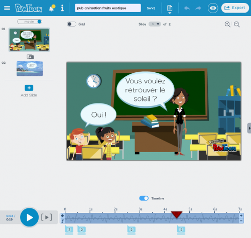 Capture d'écran : publicité réalisée avec Powtoon {PNG}